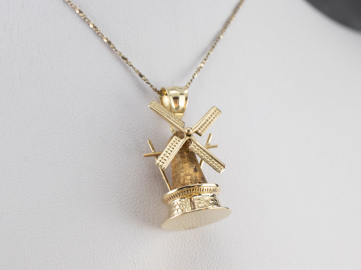Moving 14K Gold Windmill Pendant