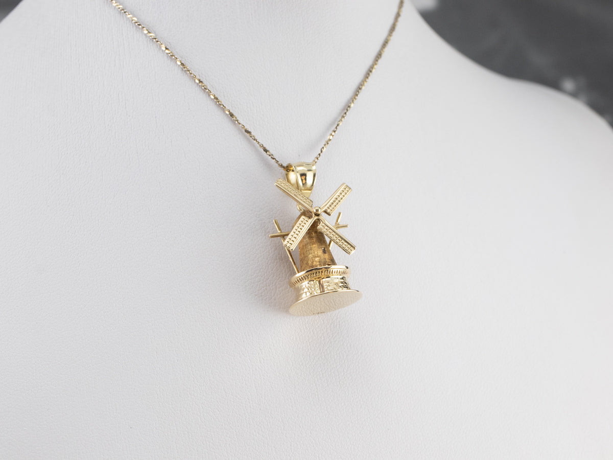 Moving 14K Gold Windmill Pendant