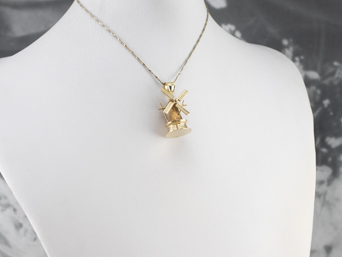 Moving 14K Gold Windmill Pendant