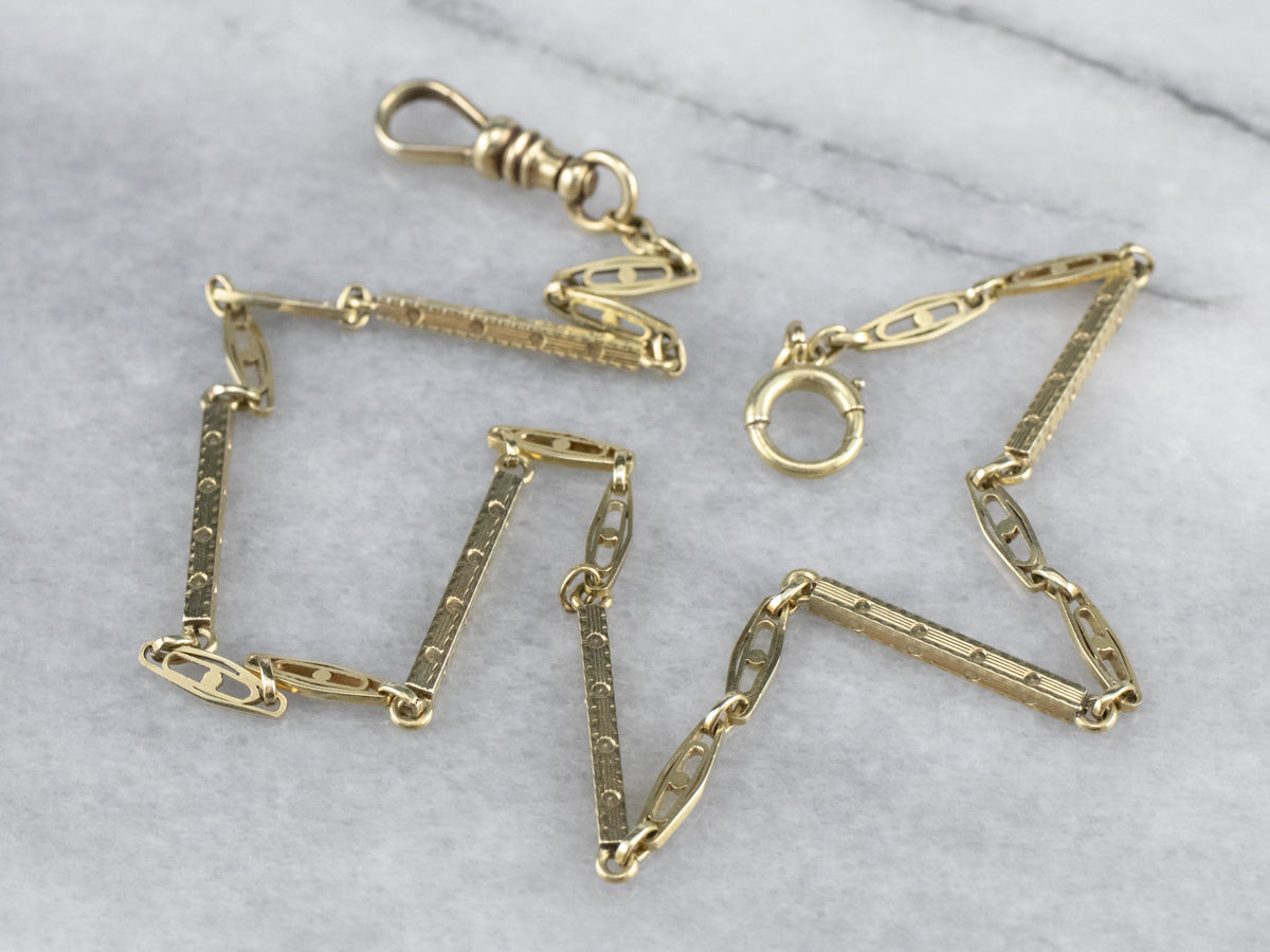 Antique Bar Link Green Gold Watch Chain