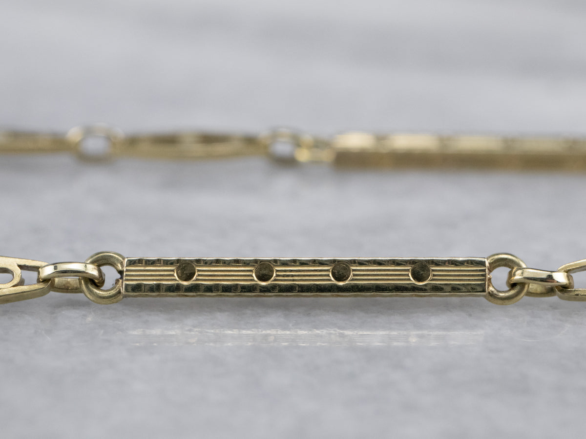 Antique Bar Link Green Gold Watch Chain