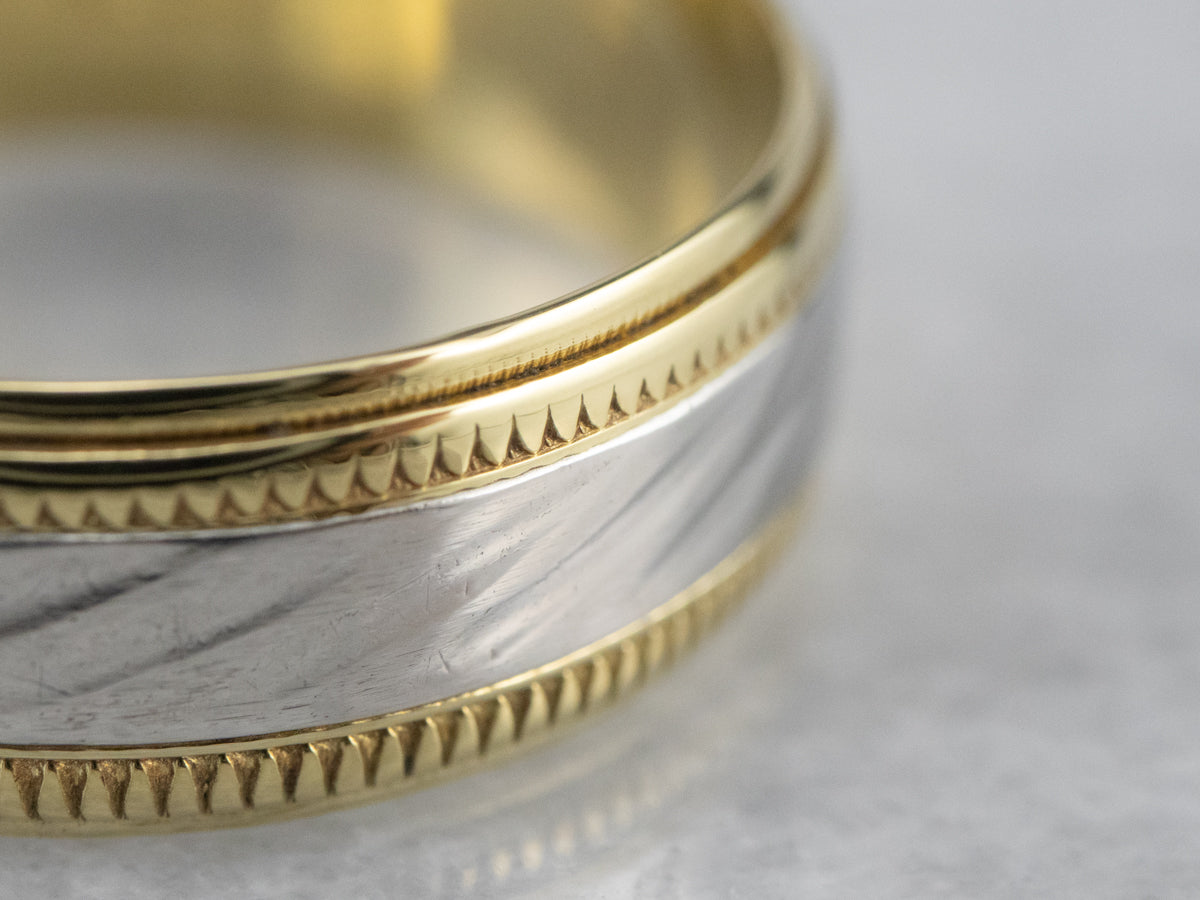Platinum 18K Gold Patterned Wedding Band