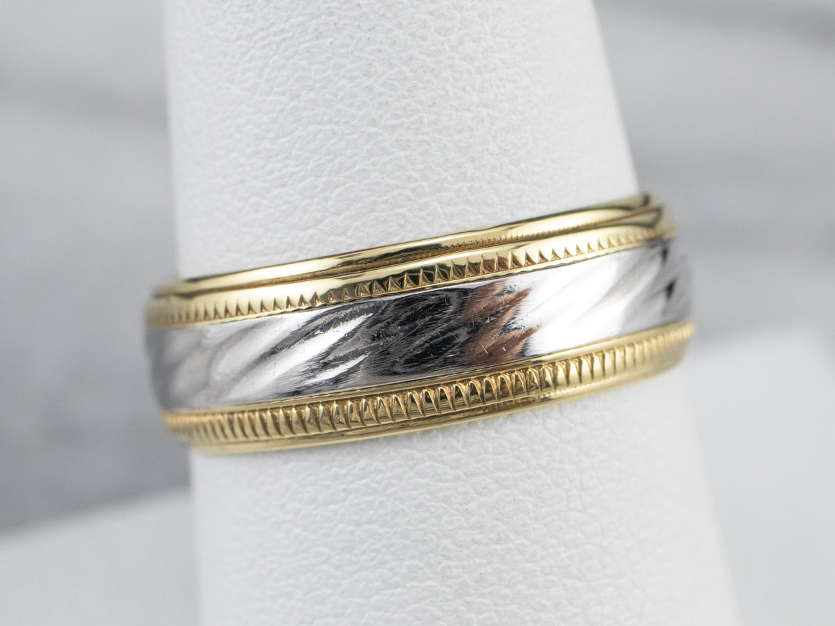 Platinum 18K Gold Patterned Wedding Band