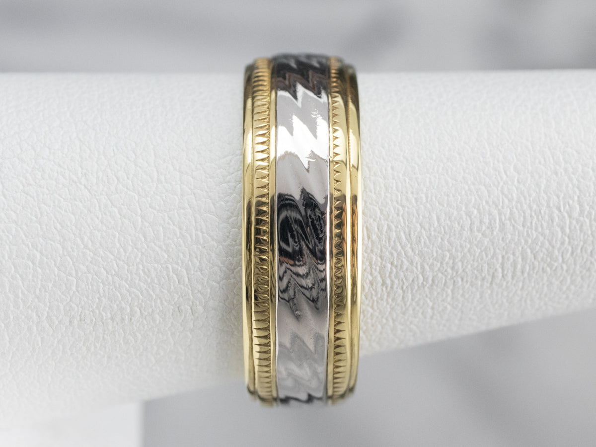 Platinum 18K Gold Patterned Wedding Band