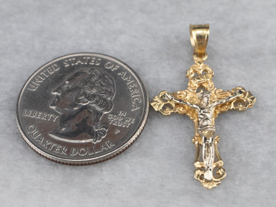Two Tone Gold Ornate Crucifix Pendant