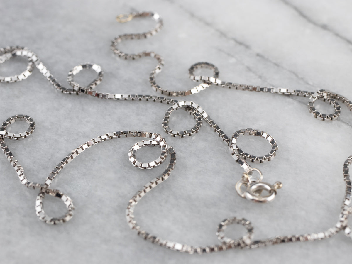 Long 18K White Gold Box Chain