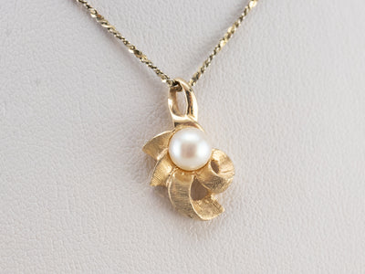 Vintage Textured Gold Pearl Pendant
