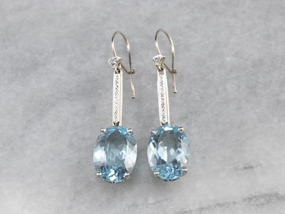 White Gold Blue Topaz and Diamond Drop Earrings