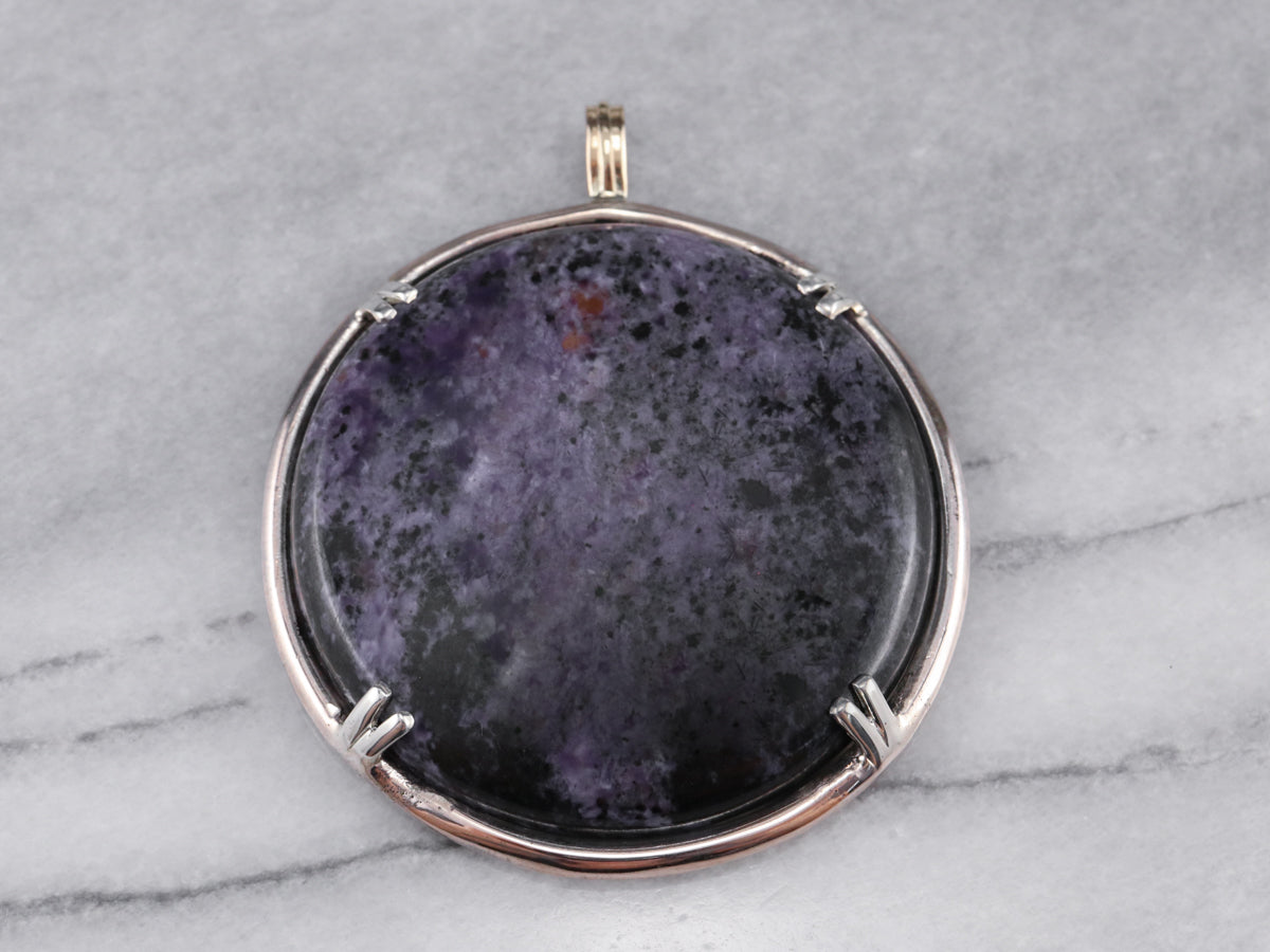 Large Charoite Mixed Metal Statement Pendant