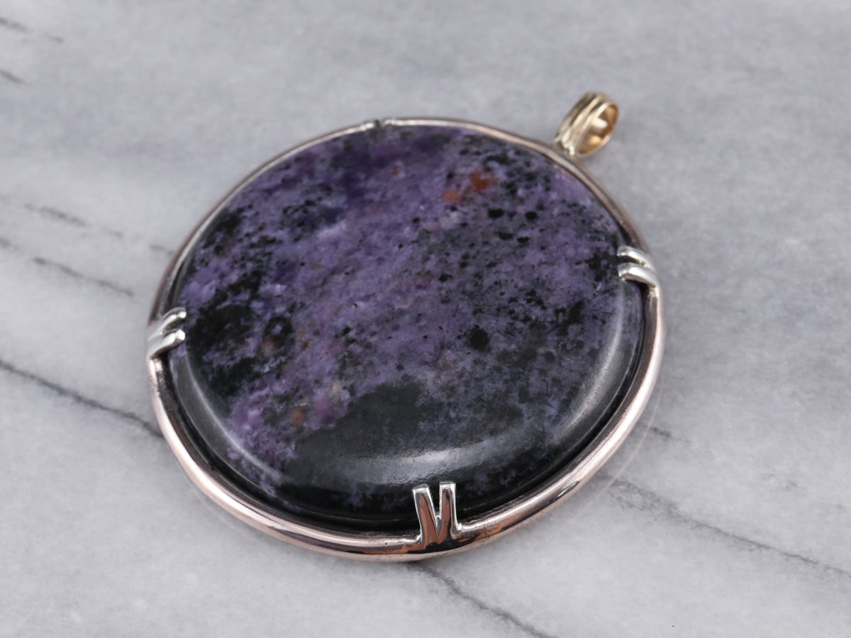 Large Charoite Mixed Metal Statement Pendant