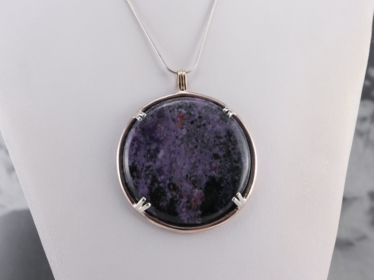 Large Charoite Mixed Metal Statement Pendant