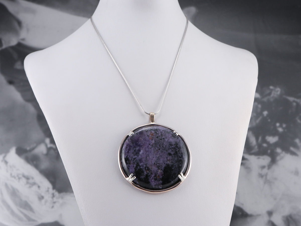 Large Charoite Mixed Metal Statement Pendant