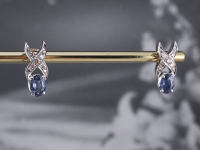 Sapphire Diamond White Gold Drop Earrings
