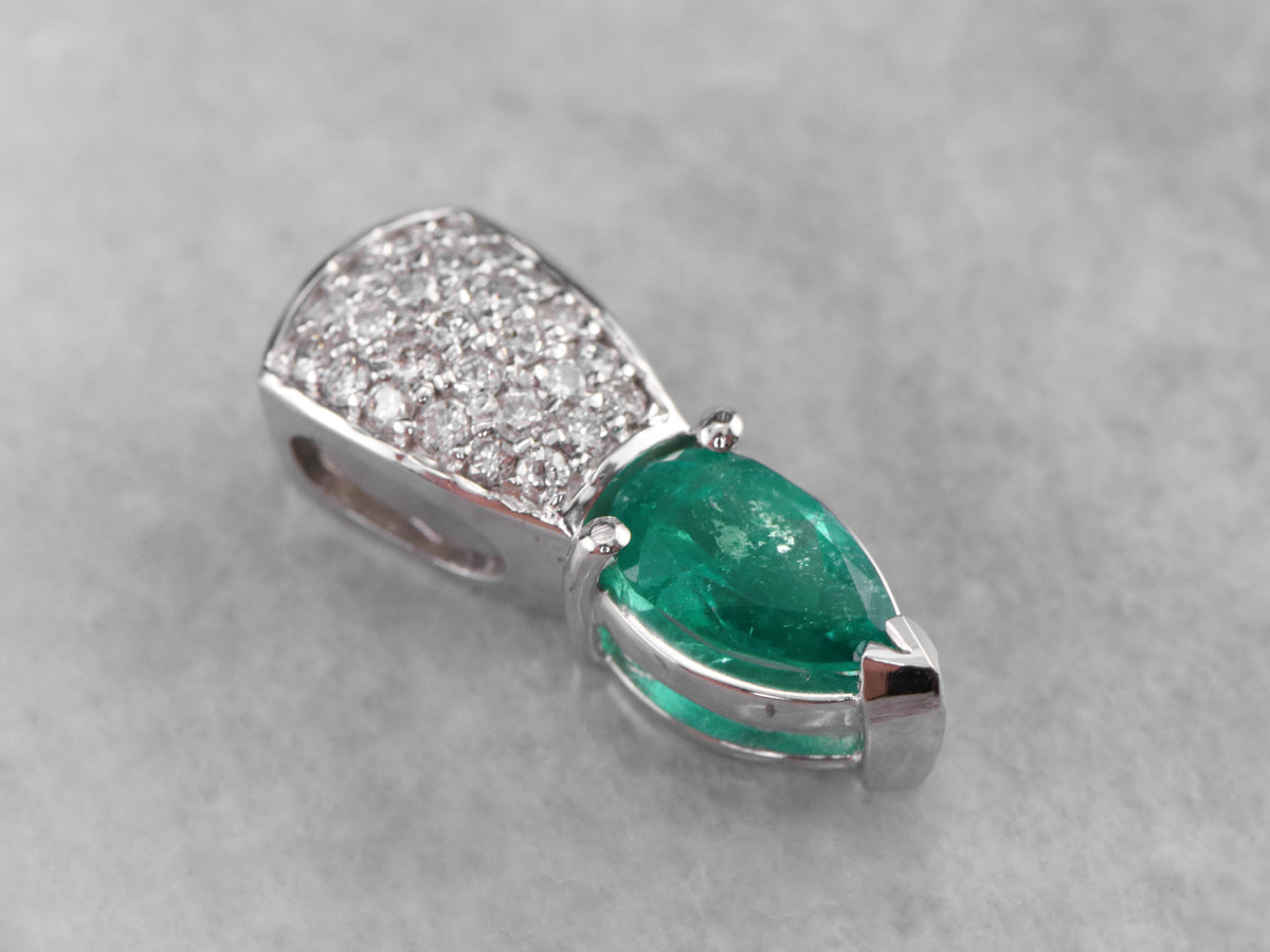 Emerald Diamond White Gold Pendant