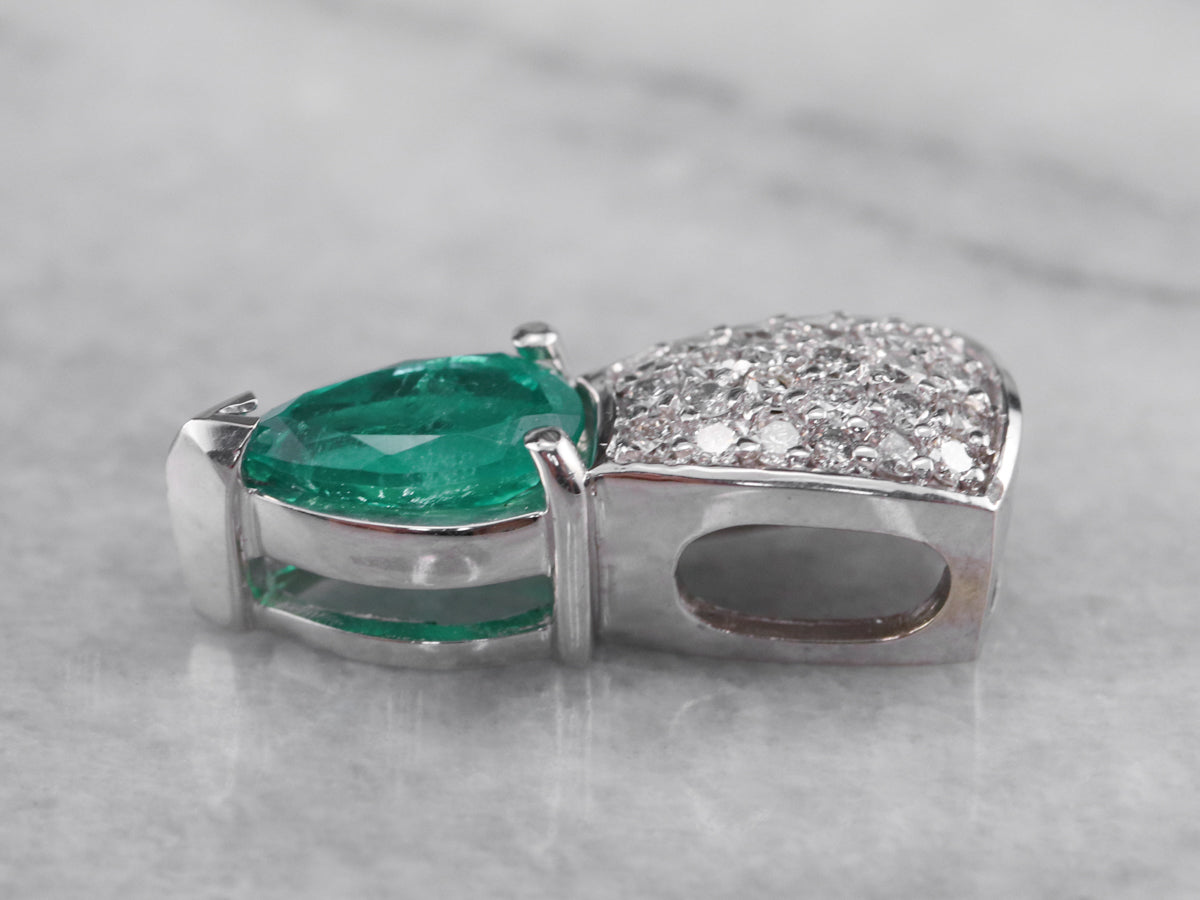Emerald Diamond White Gold Pendant