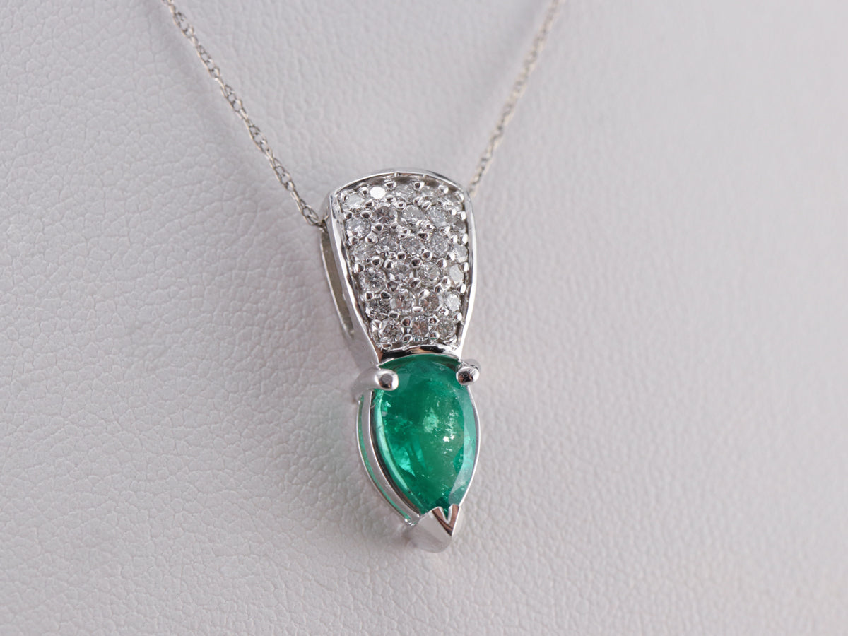 Emerald Diamond White Gold Pendant