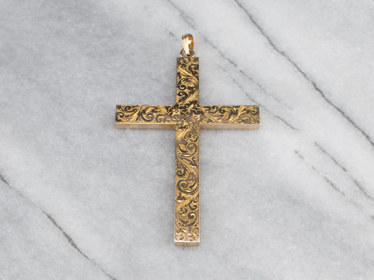 Large Engraved 1950s Gold Cross