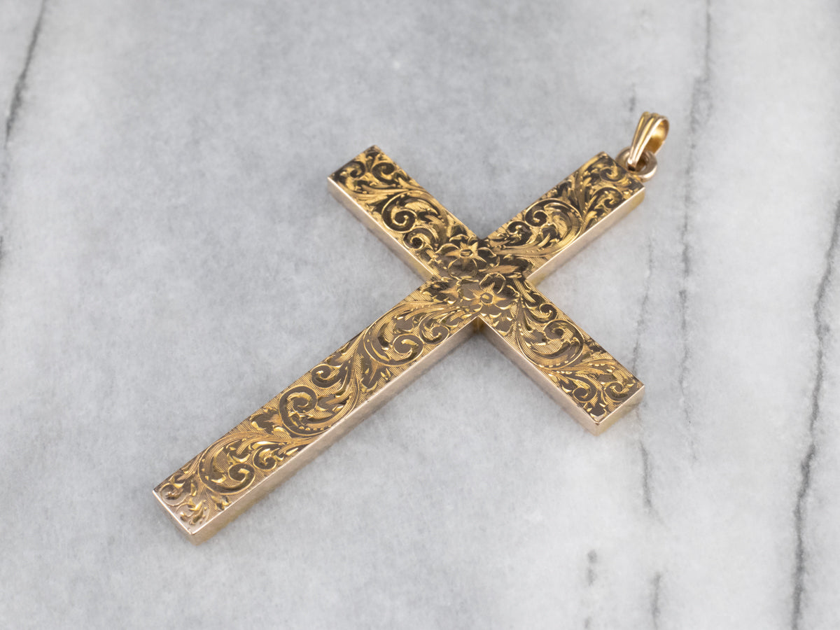 Large Engraved 1950s Gold Cross
