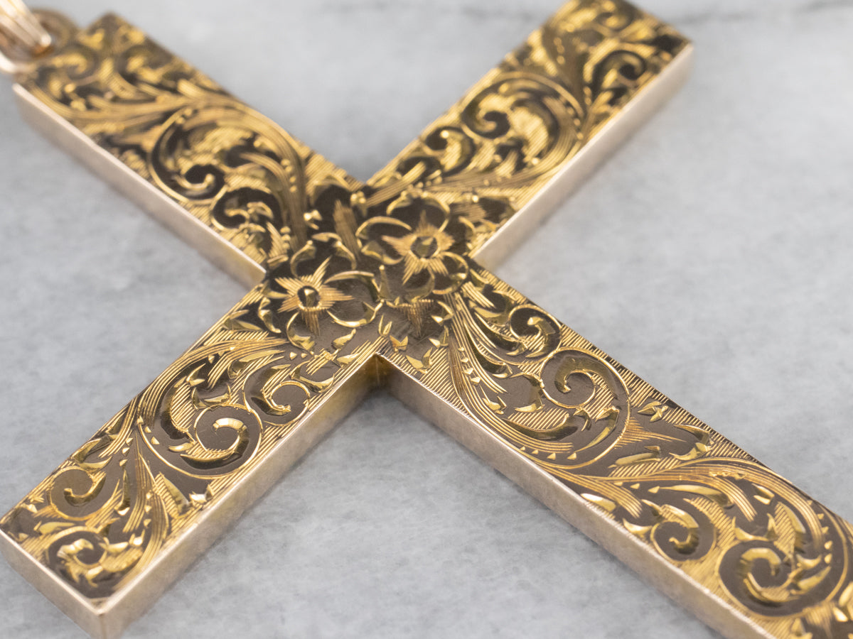 Large Engraved 1950s Gold Cross
