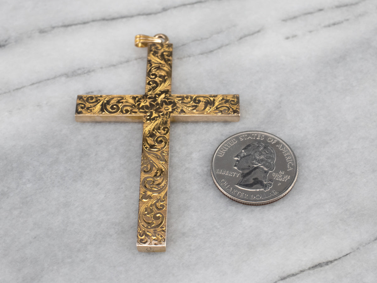 Large Engraved 1950s Gold Cross