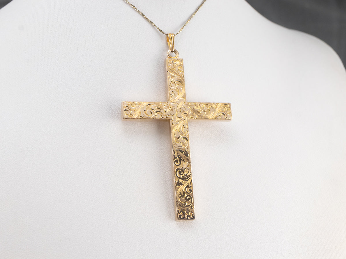 Large Engraved 1950s Gold Cross