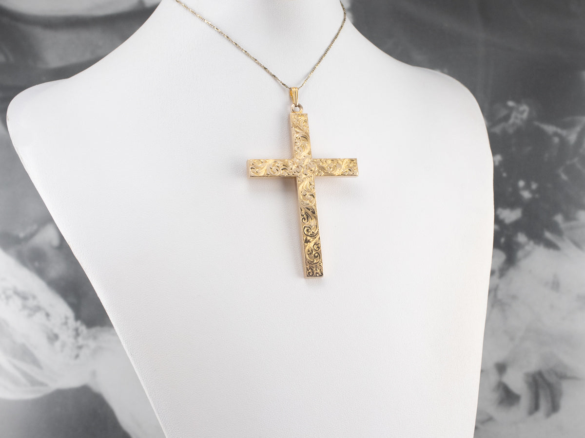 Large Engraved 1950s Gold Cross