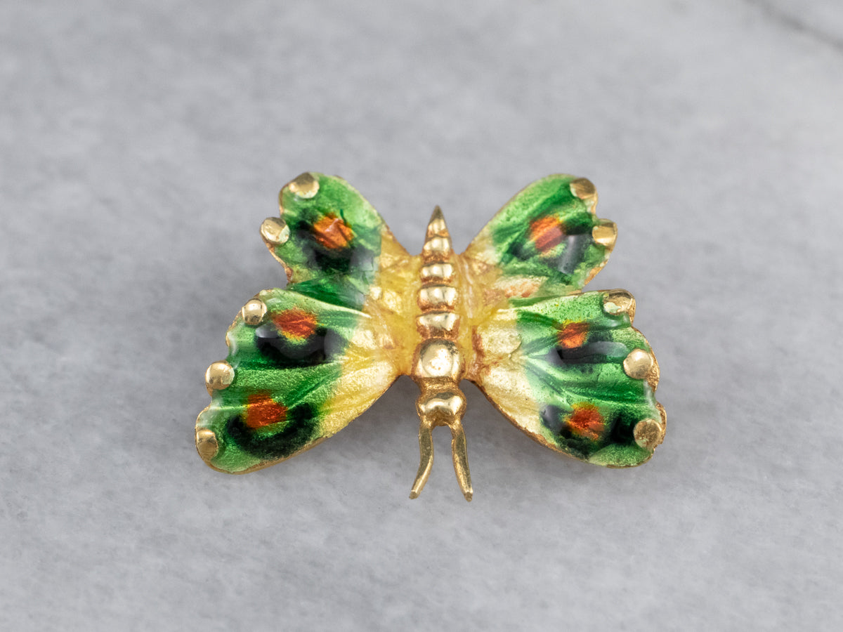 Italian 18K Gold Enamel Butterfly Pin