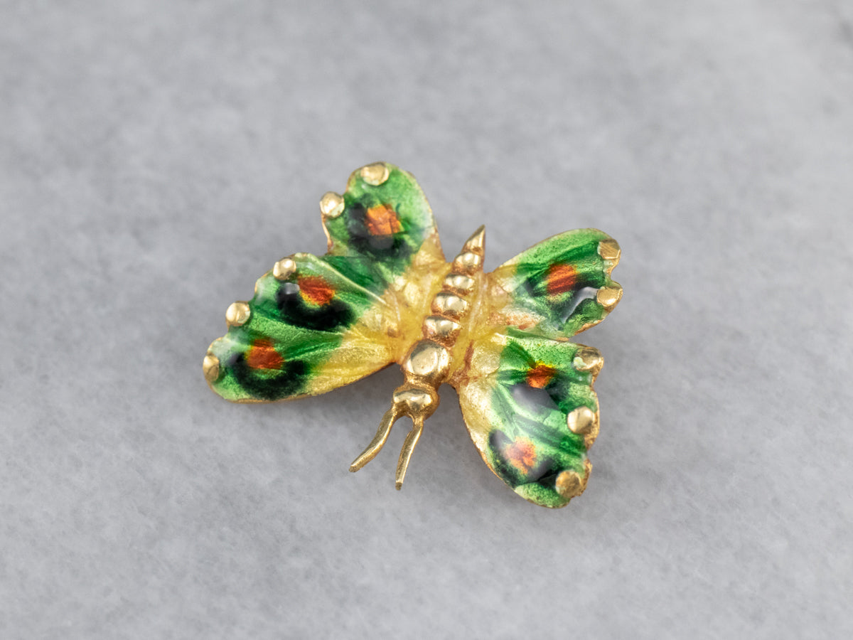 Italian 18K Gold Enamel Butterfly Pin