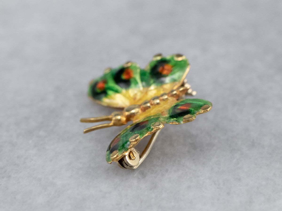 Italian 18K Gold Enamel Butterfly Pin