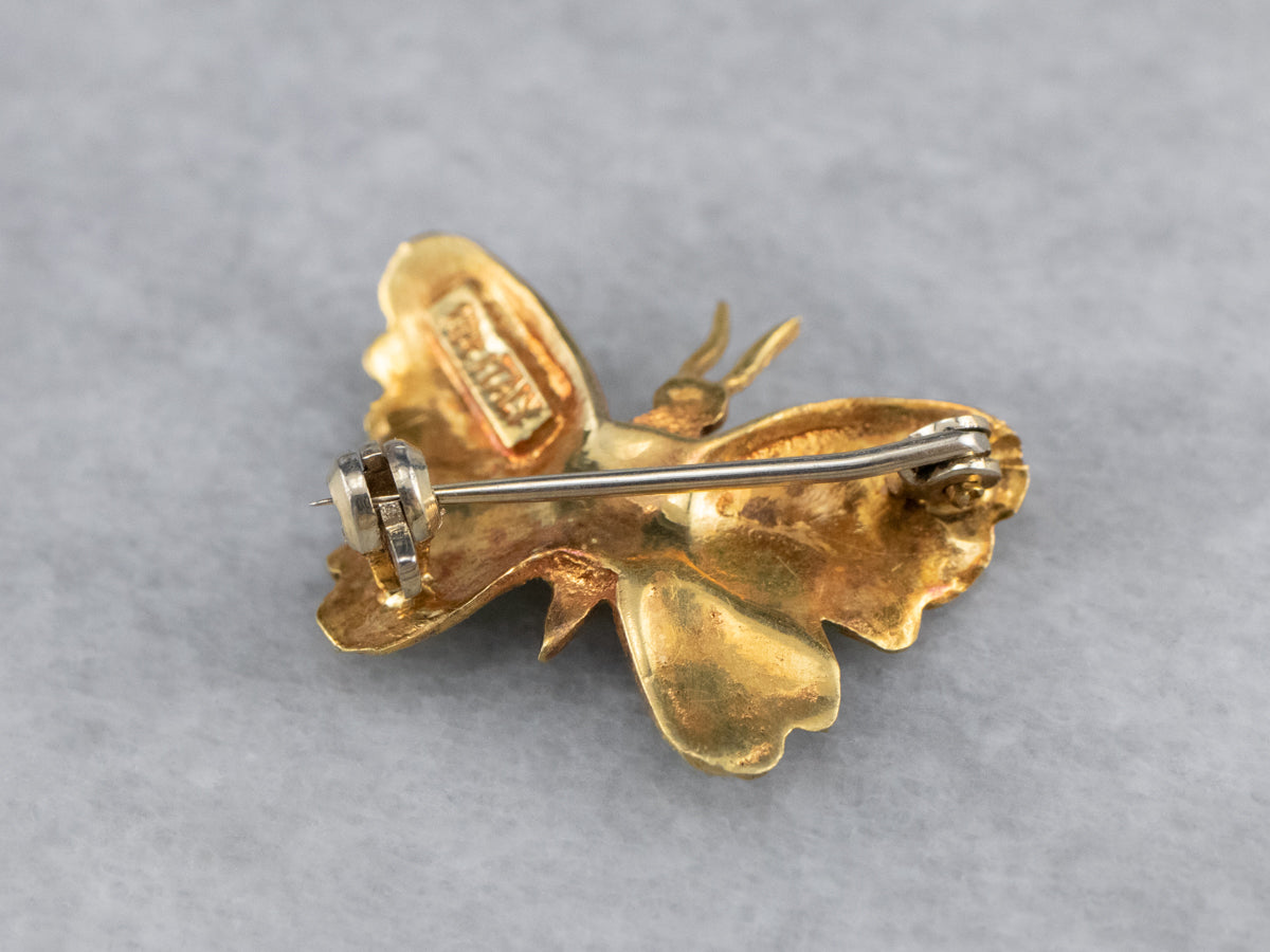 Italian 18K Gold Enamel Butterfly Pin