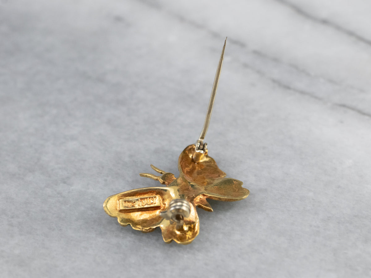 Italian 18K Gold Enamel Butterfly Pin