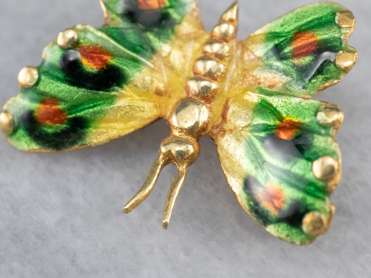 Italian 18K Gold Enamel Butterfly Pin