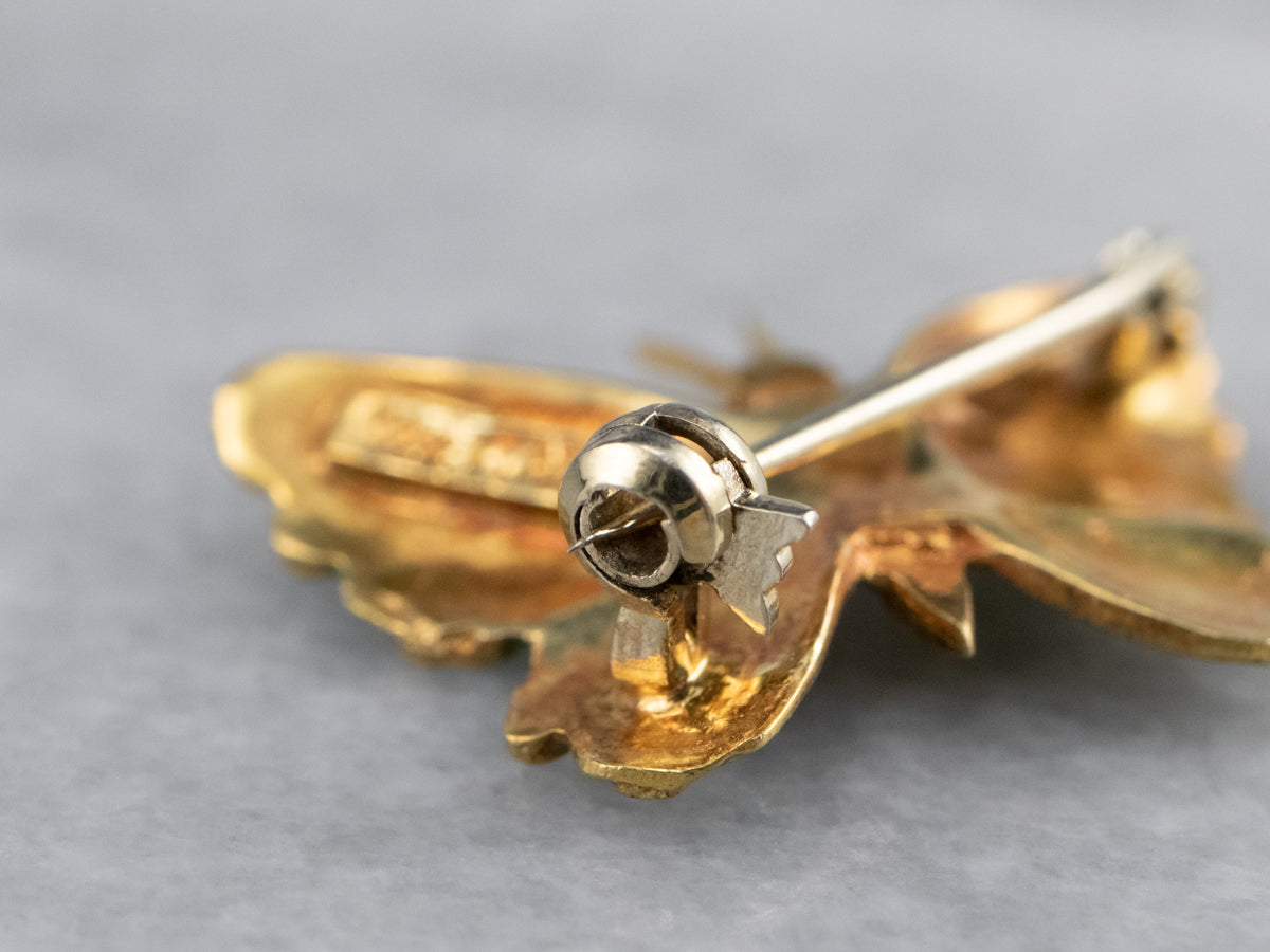 Italian 18K Gold Enamel Butterfly Pin