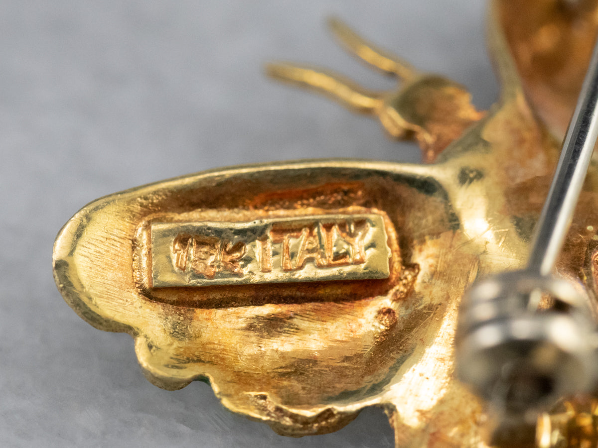 Italian 18K Gold Enamel Butterfly Pin