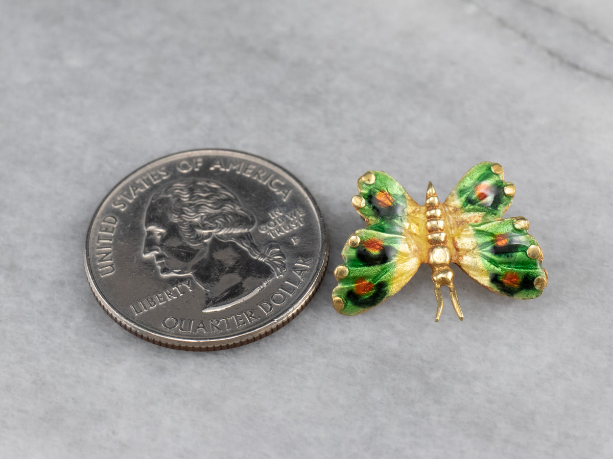 Italian 18K Gold Enamel Butterfly Pin
