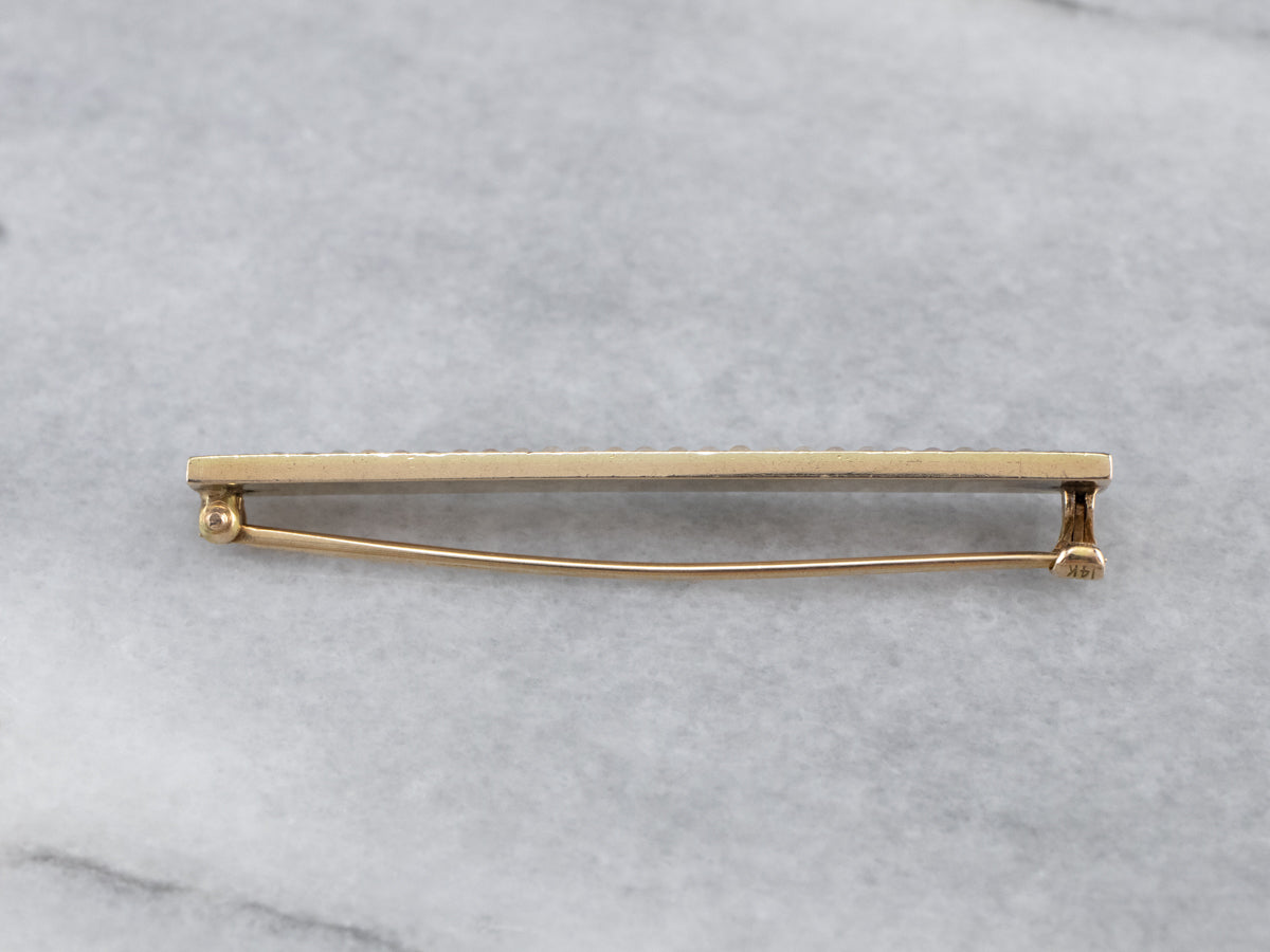 Art Nouveau Seed Pearl and Enamel Bar Pin