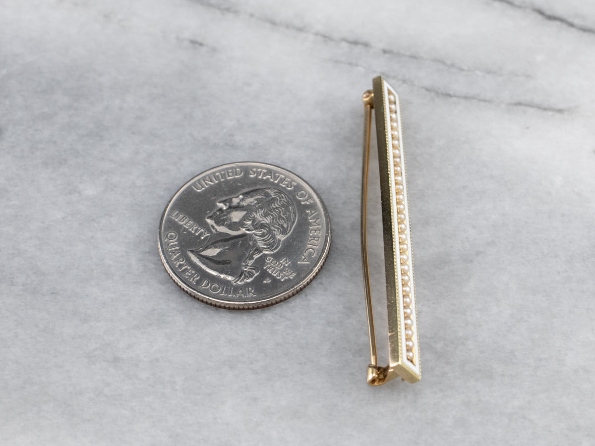 Art Nouveau Seed Pearl and Enamel Bar Pin