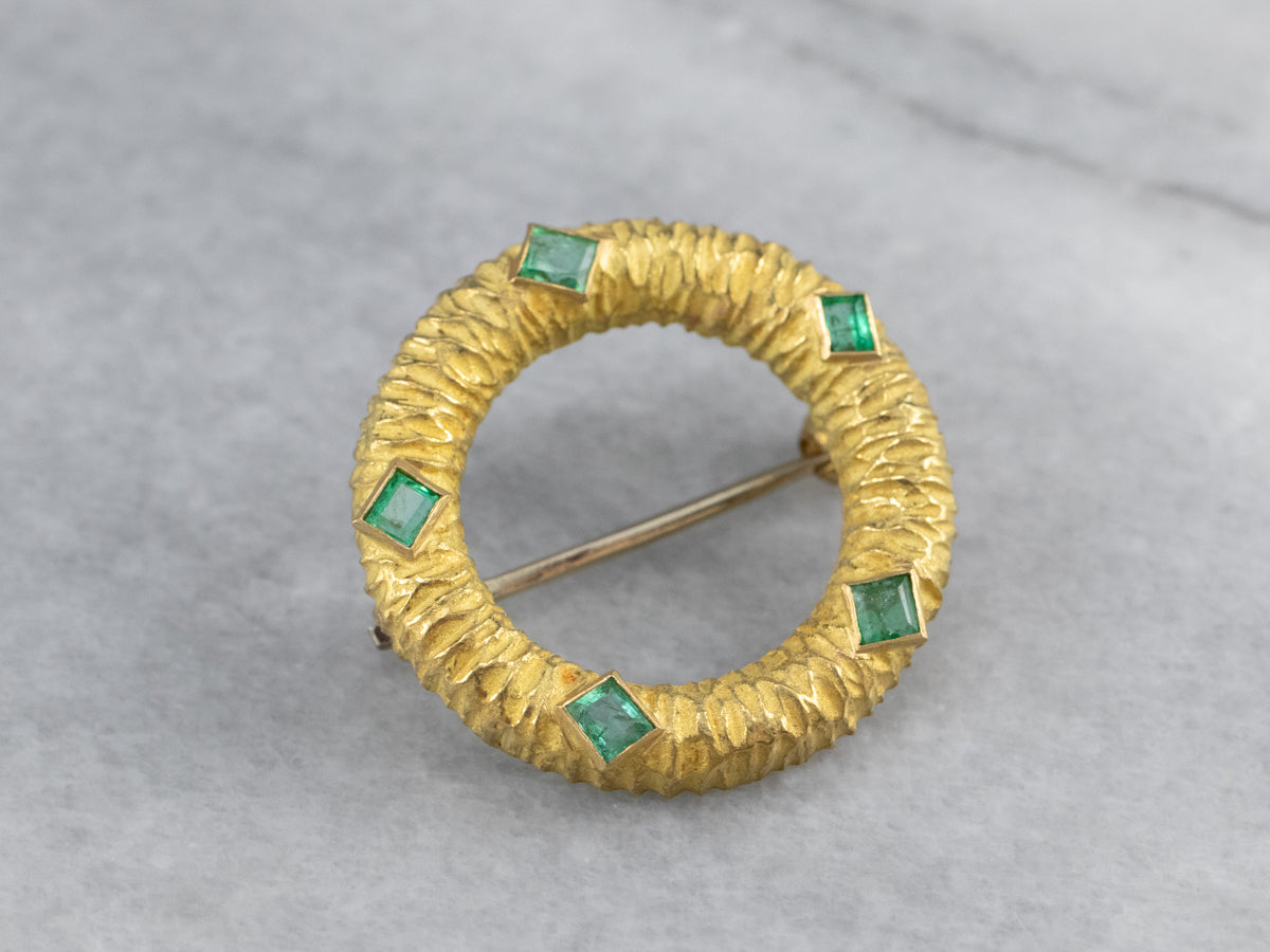 Yellow 18K Gold Emerald Circle Pin