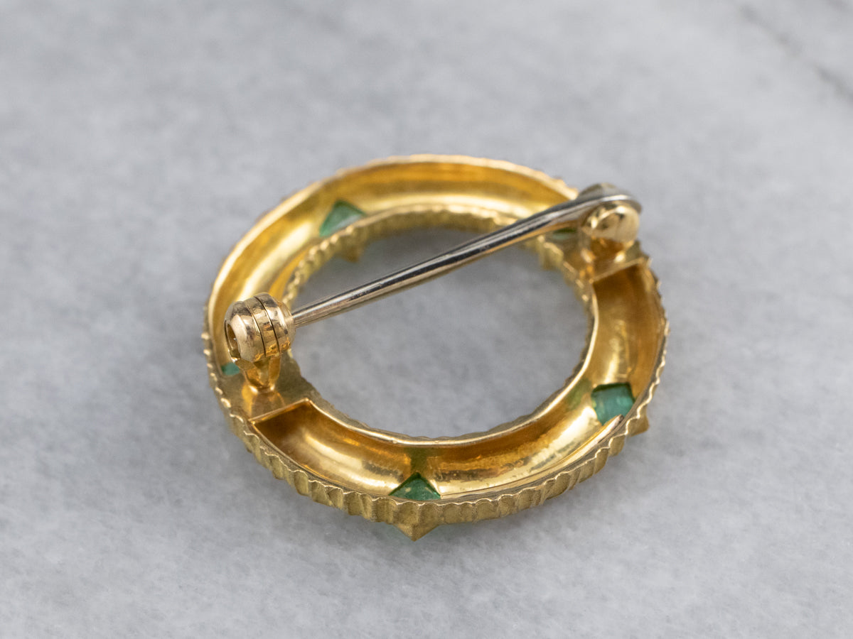 Yellow 18K Gold Emerald Circle Pin