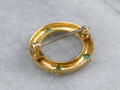 Yellow 18K Gold Emerald Circle Pin
