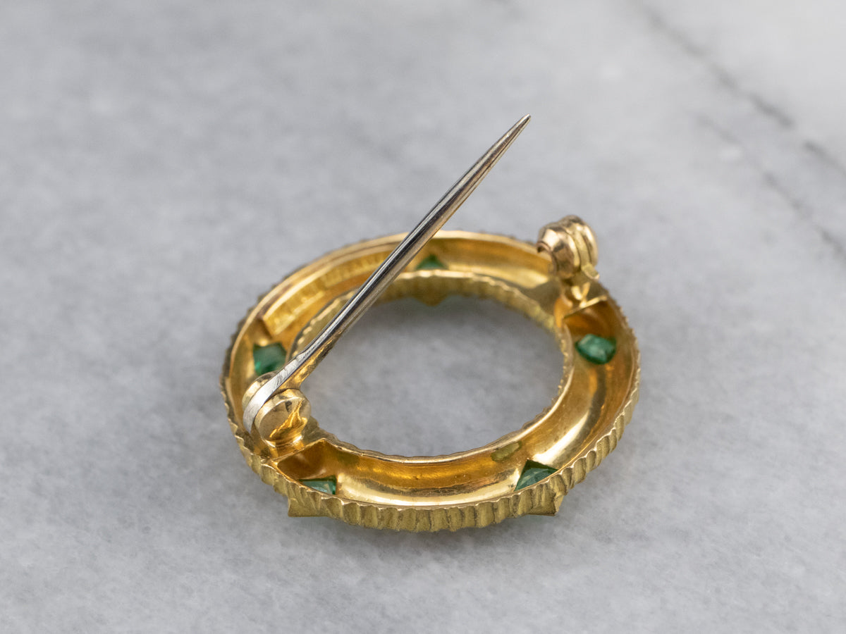 Yellow 18K Gold Emerald Circle Pin