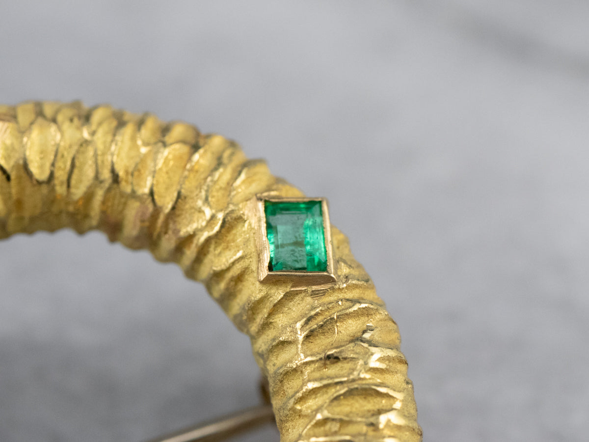 Yellow 18K Gold Emerald Circle Pin