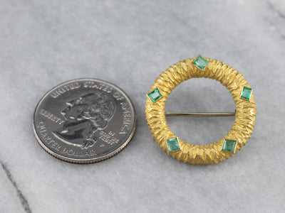 Yellow 18K Gold Emerald Circle Pin
