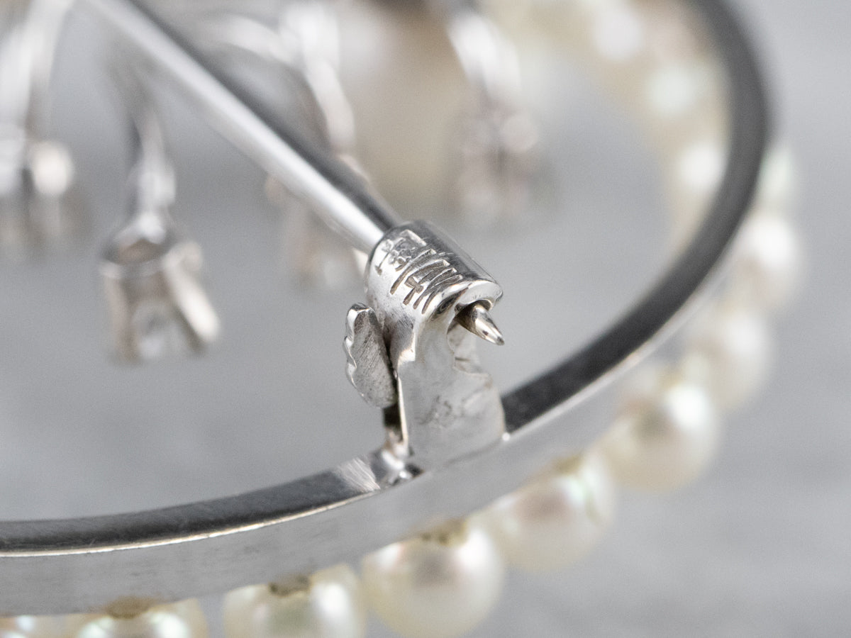 Retro Era Pearl and Diamond Circle Pin