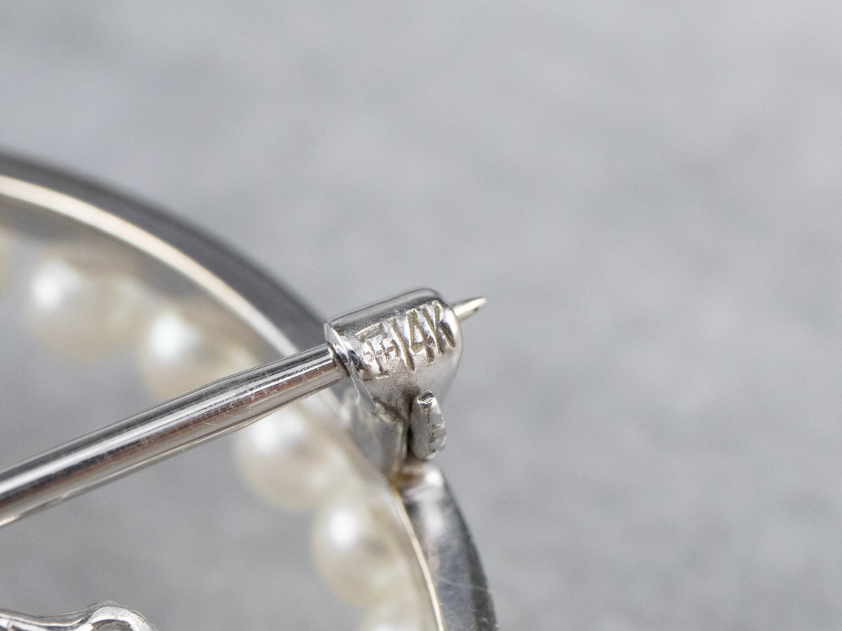 Retro Era Pearl and Diamond Circle Pin