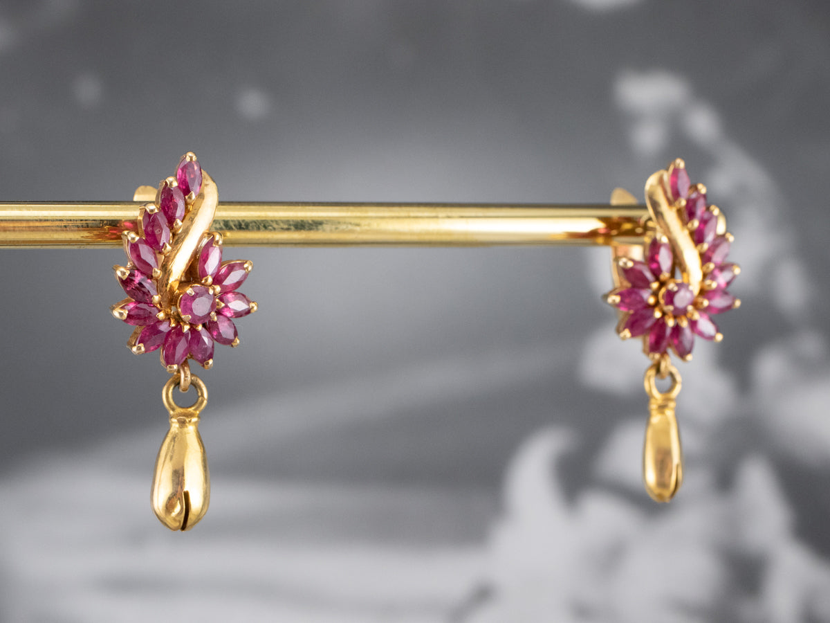 Vintage Ruby Gold Drop Statement Earrings