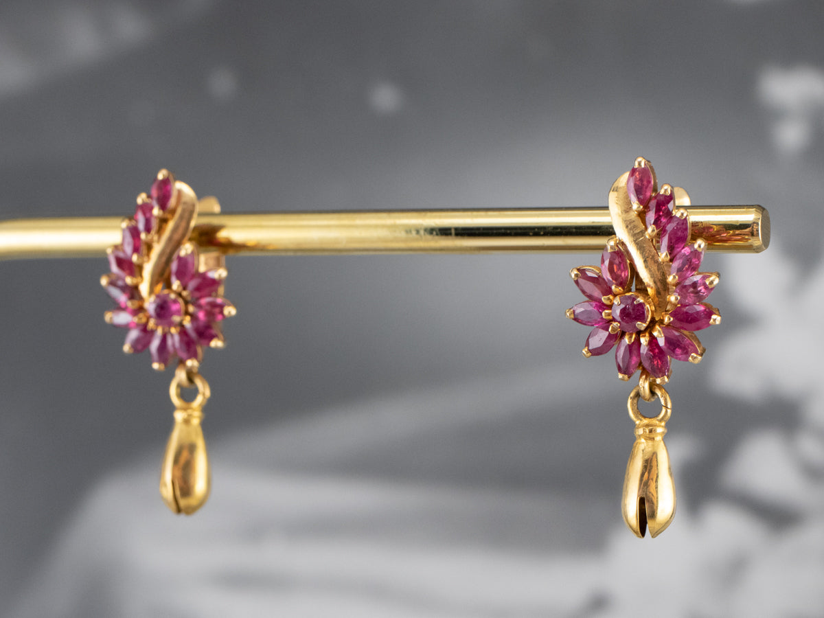 Vintage Ruby Gold Drop Statement Earrings