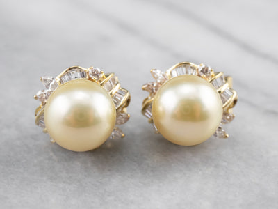 Pearl Diamond 18K Gold Statement Earrings