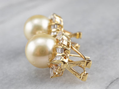 Pearl Diamond 18K Gold Statement Earrings
