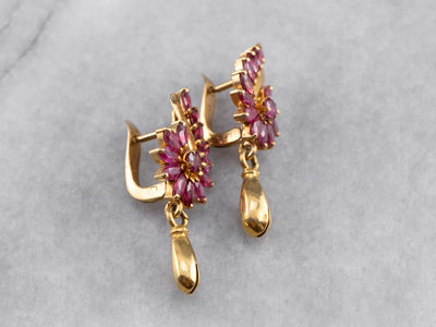 Vintage Ruby Gold Drop Statement Earrings